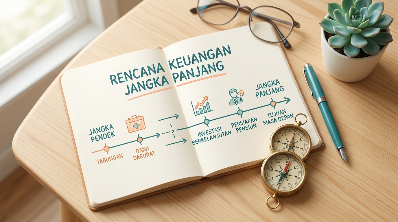 Catatan rencana keuangan dan jalur waktu sebagai gambaran tujuan jangka panjang