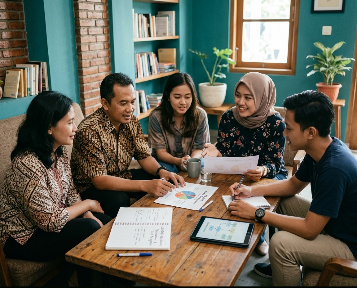 Suasana belajar bersama membahas materi edukasi keuangan secara santai